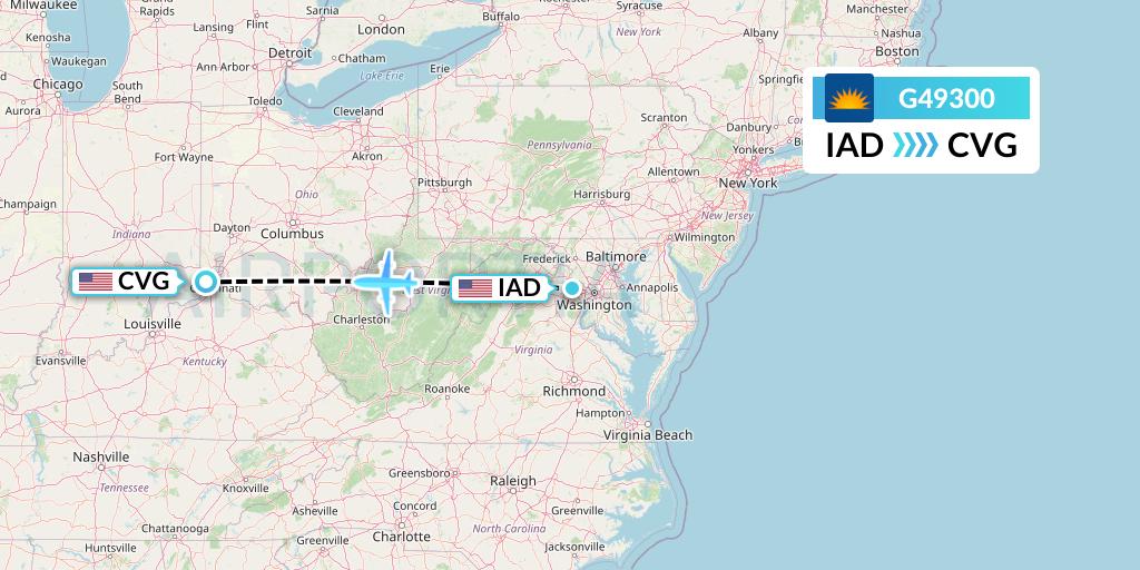 G49300 Allegiant Air Flight Map: Washington to Cincinnati