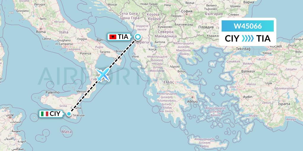 W45066 Wizz Air Malta Flight Map: Comiso to Tirana