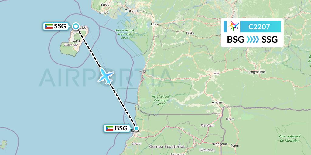 C2207 Ceiba Intercontinental Flight Map: Bata to Malabo