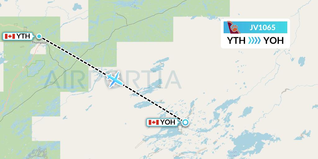 JV1065 Bearskin Airlines Flight Map: Thompson to Oxford House