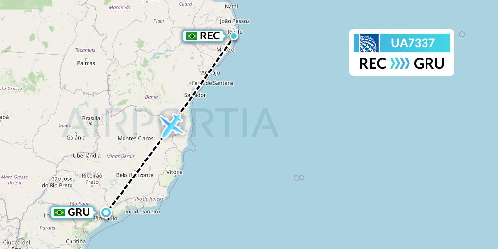 UA7337 United Airlines Flight Map: Recife to Sao Paulo