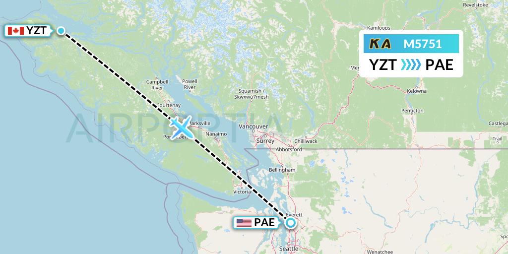 M5751 Kenmore Air Flight Map: Port Hardy to Everett
