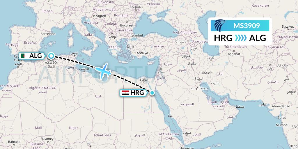 MS3909 EgyptAir Flight Map: Hurghada to Algiers