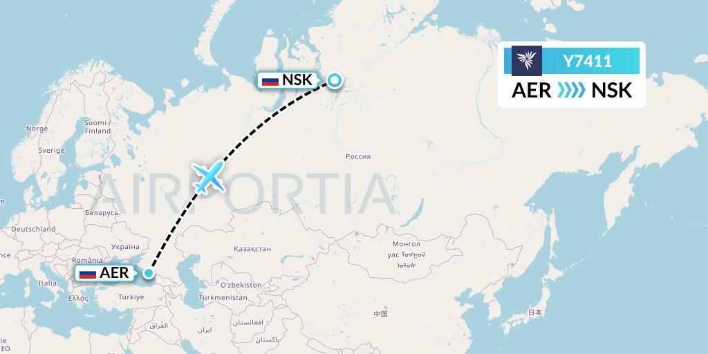 Y7411 NordStar Flight Map: Sochi to Norilsk