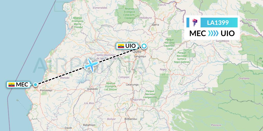 LA1399 LAN Airlines Flight Map: Manta to Quito