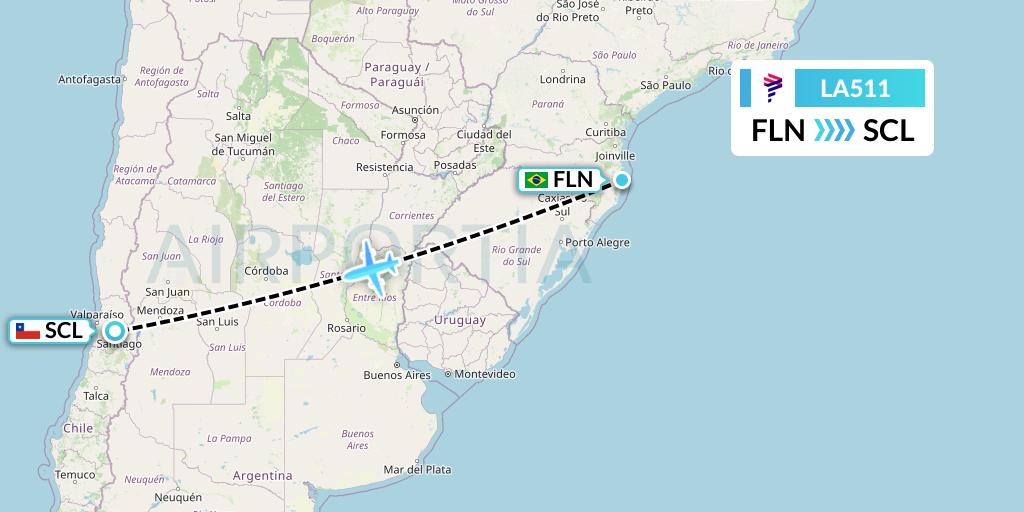 LA511 LAN Airlines Flight Map: Florianopolis to Santiago