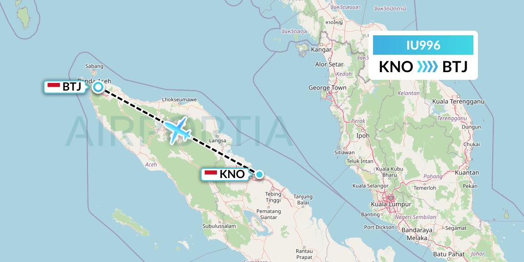 IU996 Pt. Super Air Jet Flight Map: Medan to Banda Aceh