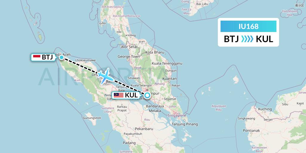 IU168 Pt. Super Air Jet Flight Map: Banda Aceh to Kuala Lumpur