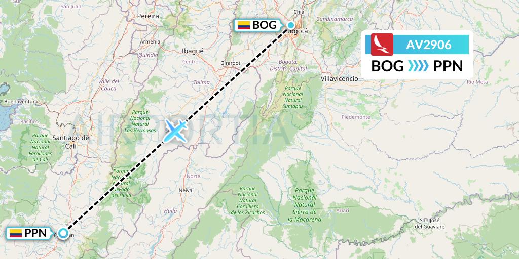 AV2906 Avianca Flight Map: Bogota to Popayan