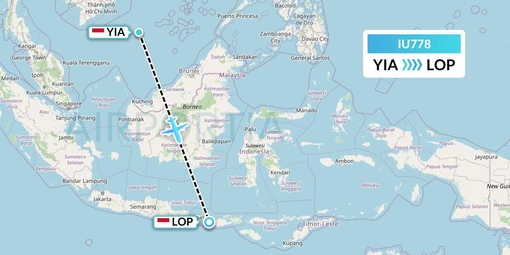 IU778 Pt. Super Air Jet Flight Map: Yogyakarta to Lombok