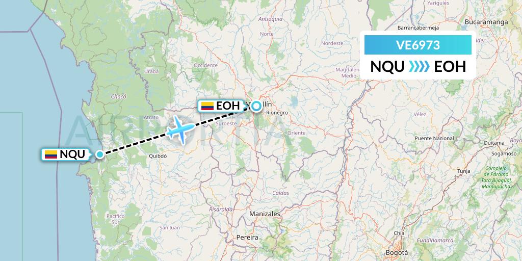 VE6973 Easyfly Flight Map: Nuqui to Medellin