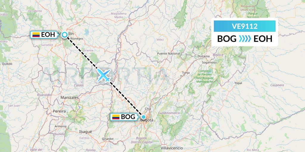 VE9112 Easyfly Flight Map: Bogota to Medellin