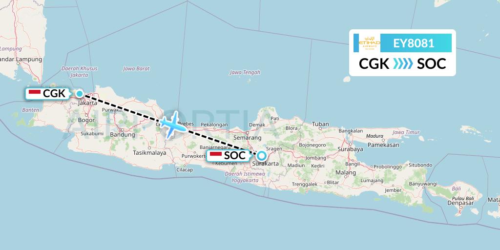 EY8081 Etihad Airways Flight Map: Jakarta to Surakarta