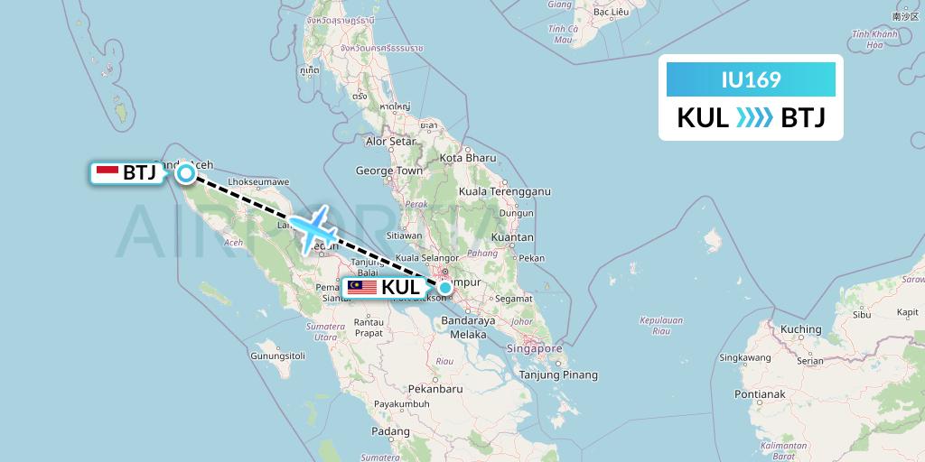 IU169 Pt. Super Air Jet Flight Map: Kuala Lumpur to Banda Aceh