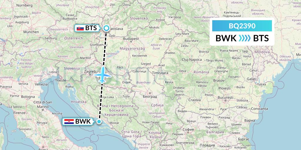 BQ2390 Skyalps Flight Map: Bol to Bratislava