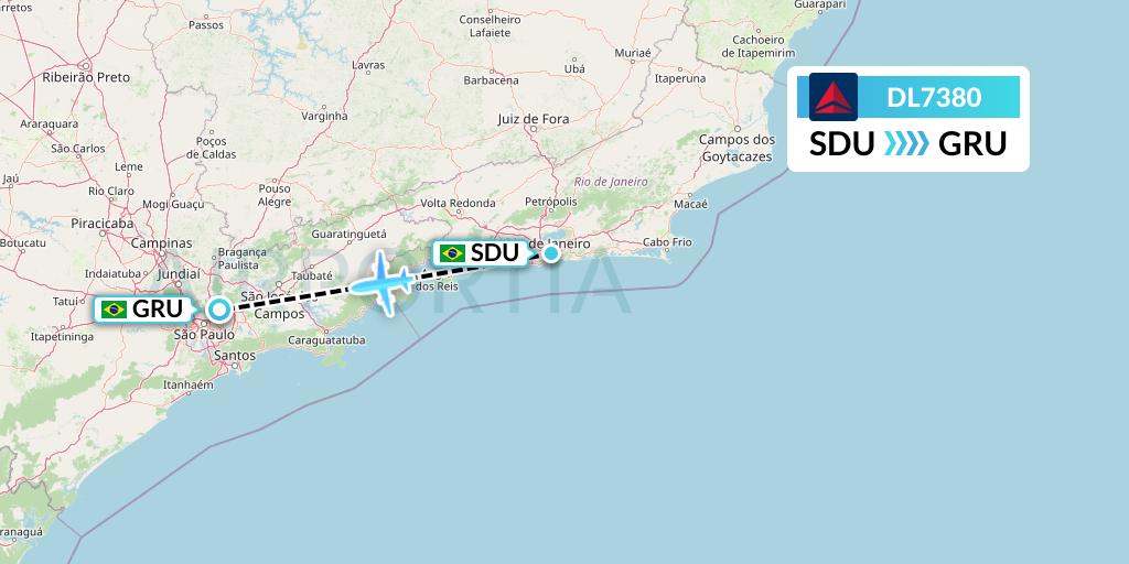 DL7380 Delta Air Lines Flight Map: Rio de Janeiro to Sao Paulo