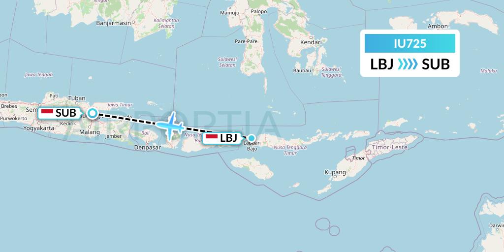 IU725 Pt. Super Air Jet Flight Map: Labuan Bajo to Surabaya
