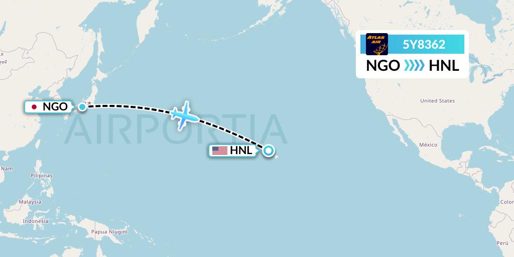 5Y8362 Atlas Air Flight Map: Nagoya to Honolulu
