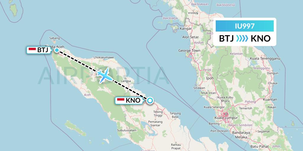 IU997 Pt. Super Air Jet Flight Map: Banda Aceh to Medan