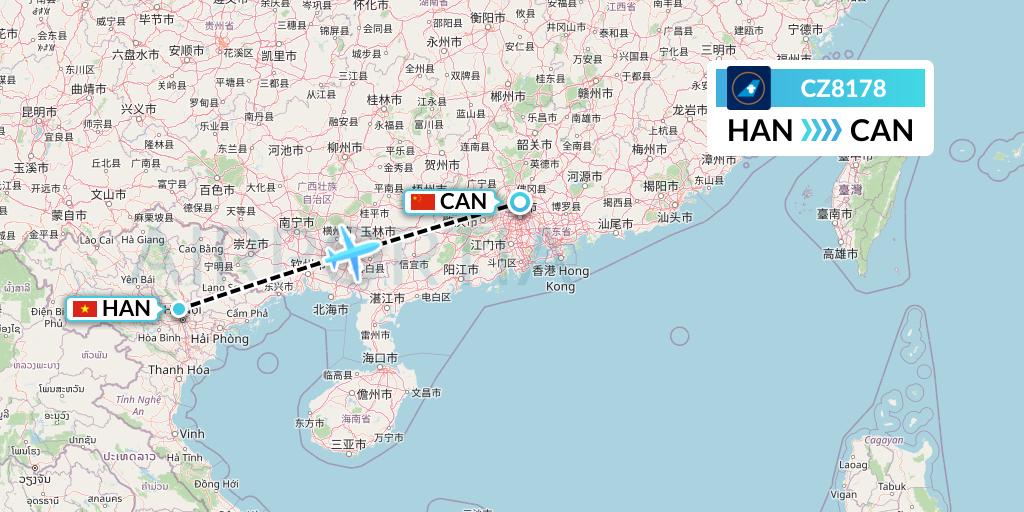 CZ8178 China Southern Airlines Flight Map: Hanoi to Guangzhou