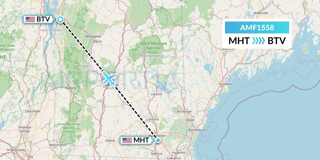 AMF1558 Ameriflight Flight Map: Manchester to Burlington