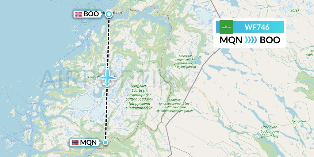 WF746 Widerøe Flight Map: Mo i Rana to Bodo