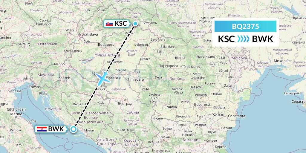 BQ2375 Skyalps Flight Map: Kosice to Bol