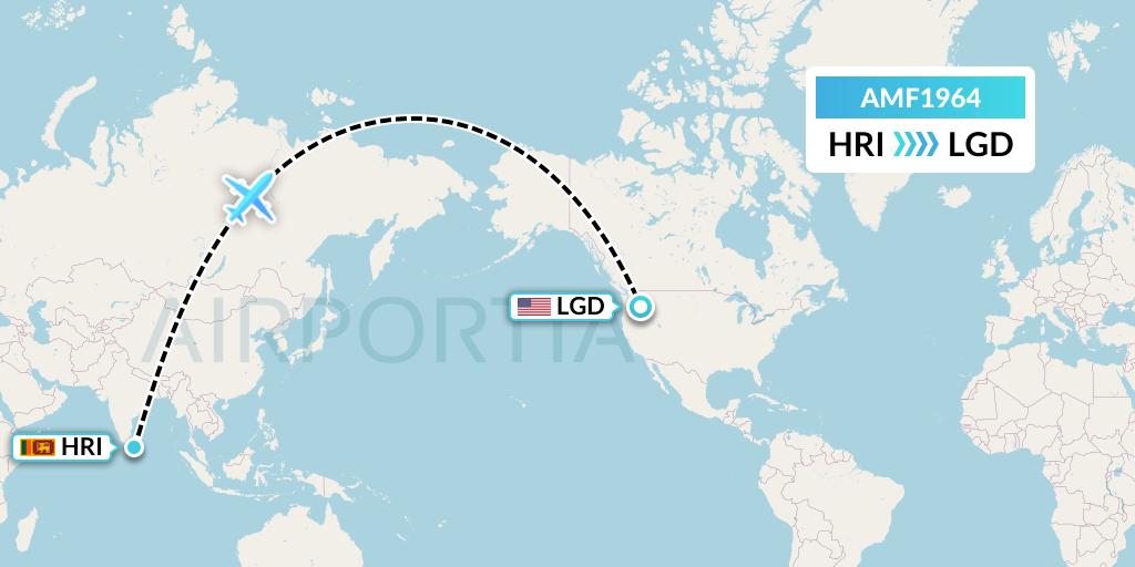 AMF1964 Ameriflight Flight Map: Hambantota to La Grande