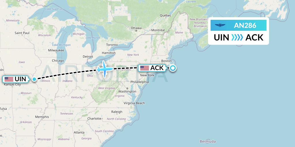 AN286 Advanced Air Flight Map: Quincy to Nantucket