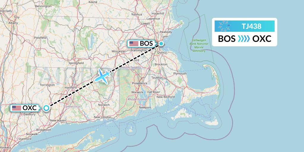 TJ438 Tradewind Aviation Flight Map: Boston to Oxford