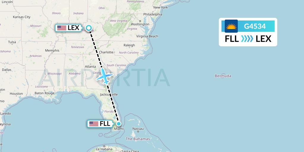 G4534 Allegiant Air Flight Map: Fort Lauderdale to Lexington