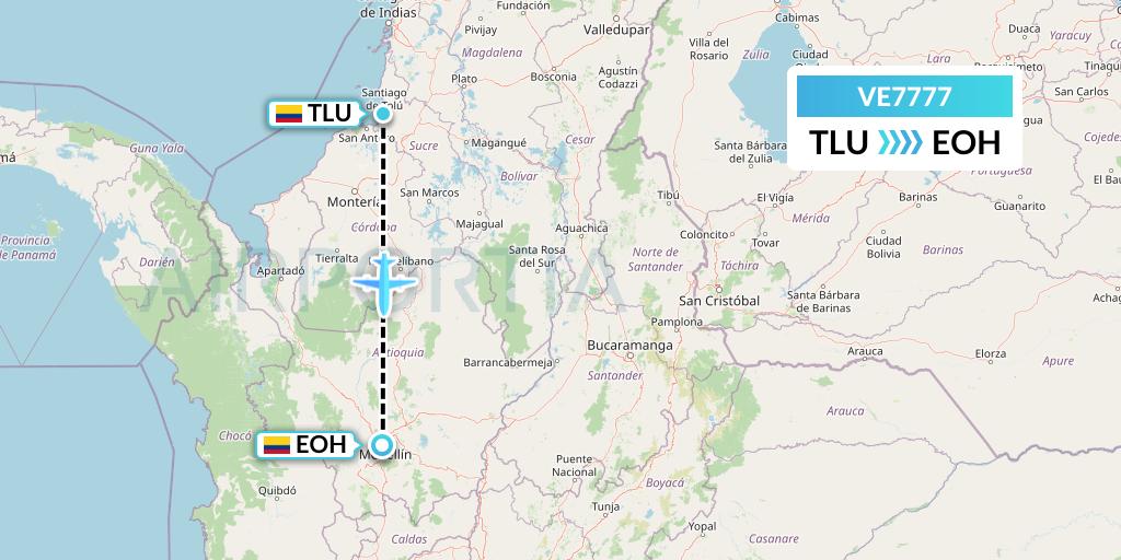 VE7777 Easyfly Flight Map: Tolu to Medellin