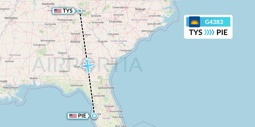 G4383 Allegiant Air Flight Map: Knoxville to St. Petersburg