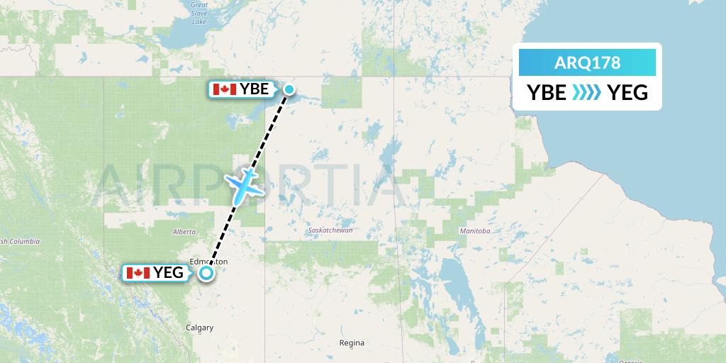 ARQ178 Ark Airways Flight Map: Uranium City to Edmonton