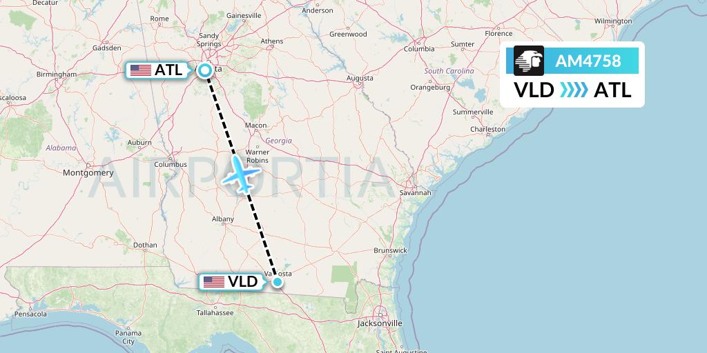 AM4758 Aeromexico Flight Map: Valdosta to Atlanta