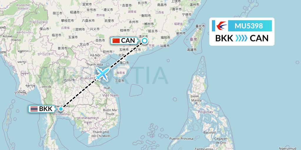 MU5398 China Eastern Airlines Flight Map: Bangkok to Guangzhou
