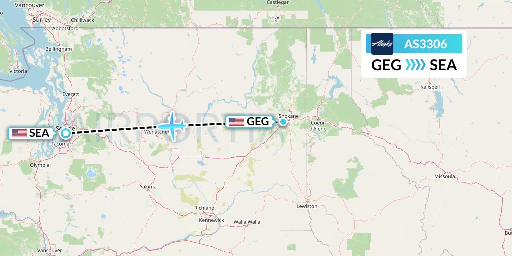 AS3306 Alaska Airlines Flight Map: Spokane to Seattle
