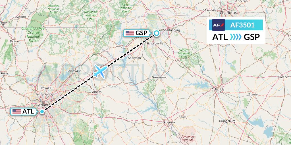 AF3501 Air France Flight Map: Atlanta to Greenville-Spartanburg
