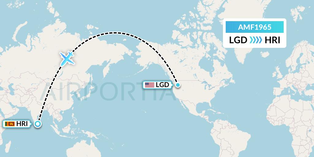 AMF1965 Ameriflight Flight Map: La Grande to Hambantota