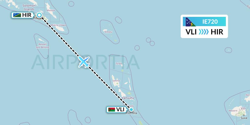 IE720 Solomon Airlines Flight Map: Port Vila to Honiara