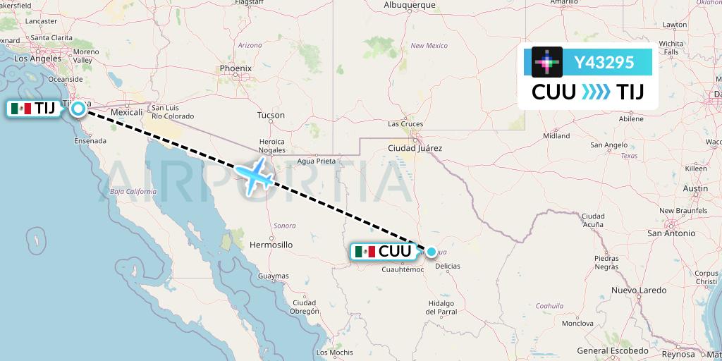 Y43295 Volaris Flight Map: Chihuahua to Tijuana