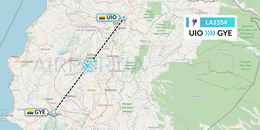 LA1354 LAN Airlines Flight Map: Quito to Guayaquil
