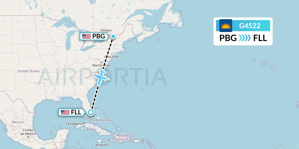 G4522 Allegiant Air Flight Map: Plattsburgh to Fort Lauderdale
