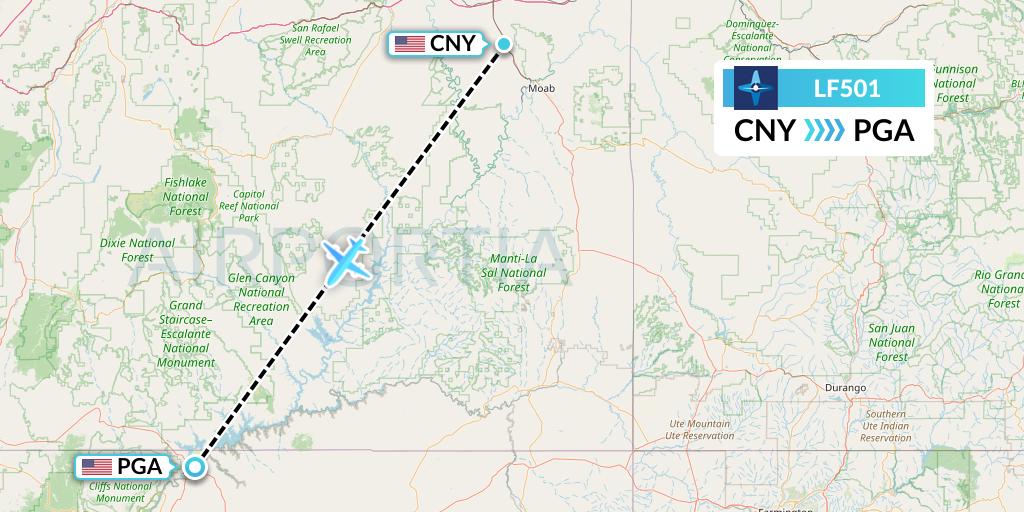 LF501 Corporate Flight Management Flight Map: Moab to Page