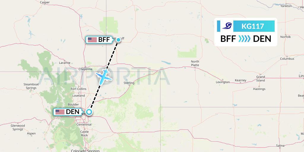 KG117 Key Lime Air Flight Map: Scottsbluff to Denver