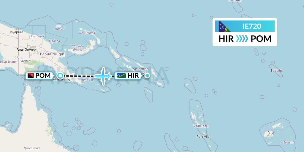 IE720 Solomon Airlines Flight Map: Honiara to Port Moresby
