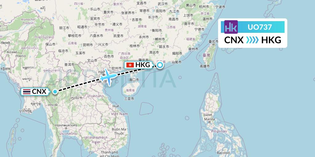 UO737 Hong Kong Express Flight Map: Chiang Mai to Hong Kong
