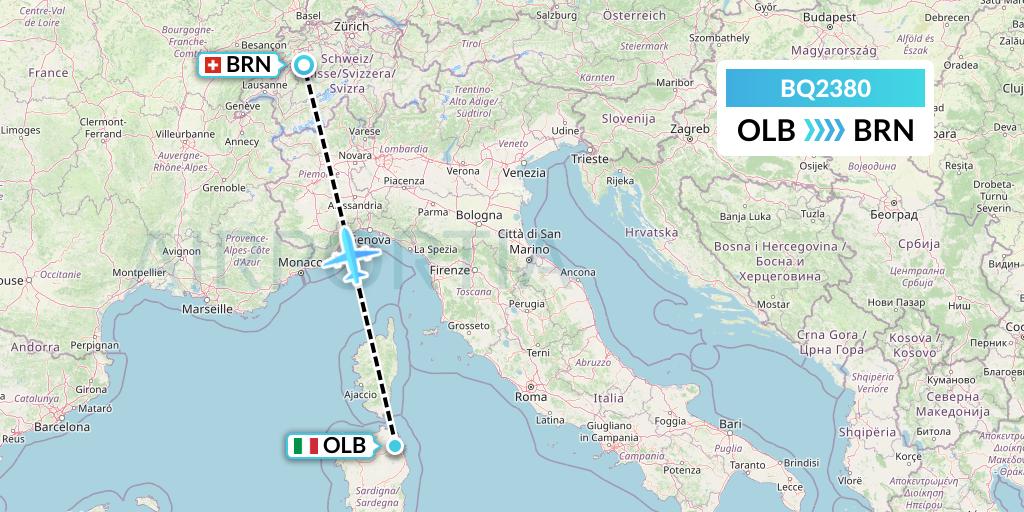 BQ2380 Skyalps Flight Map: Olbia to Bern