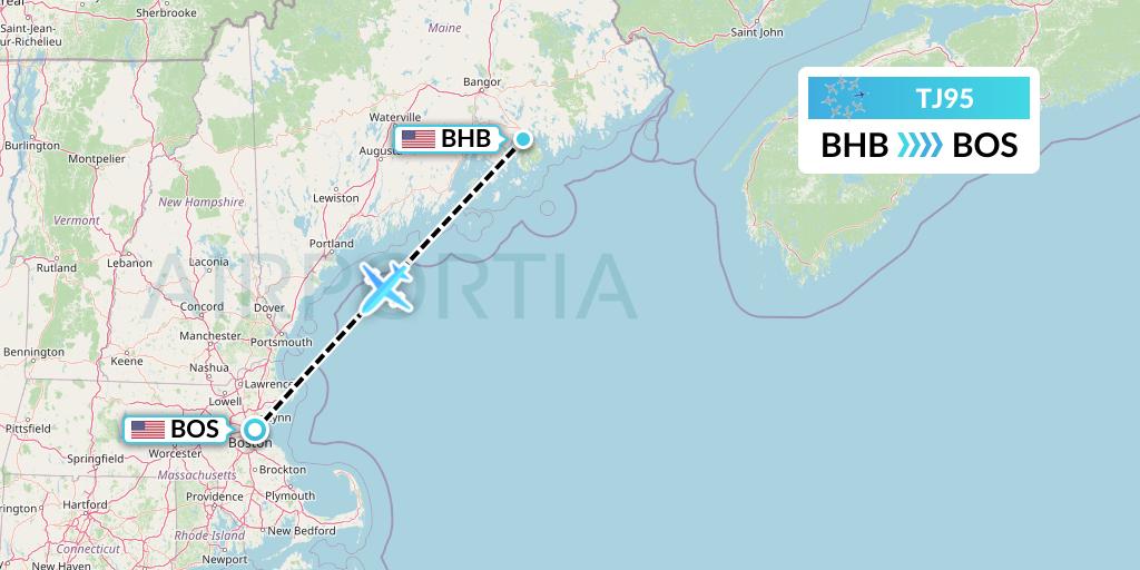TJ95 Tradewind Aviation Flight Map: Bar Harbor to Boston