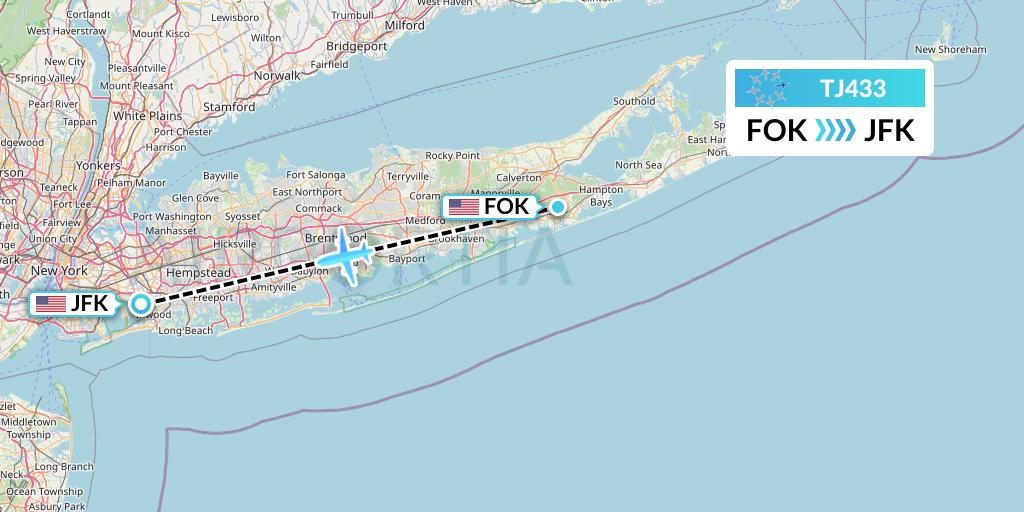 TJ433 Tradewind Aviation Flight Map: Westhampton Beach to New York